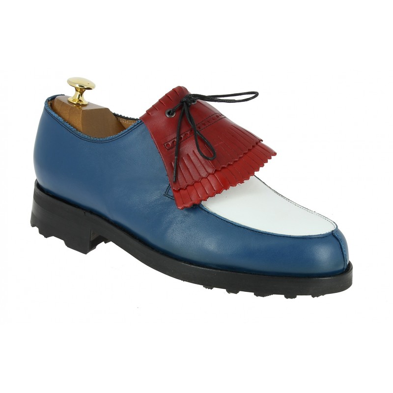 Derby John Mendson 8172 Bob cuir multicolore bleu blanc rouge avec frange