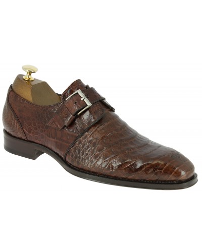 Chaussure à boucle Mezlan 4312 véritable crocodile cognac