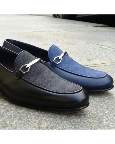 Moccasin slippers sleepers Center 51 cyclope navy blue leather