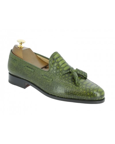 Mocassin à pompons Center 51 3136 Will cuir façon python vert