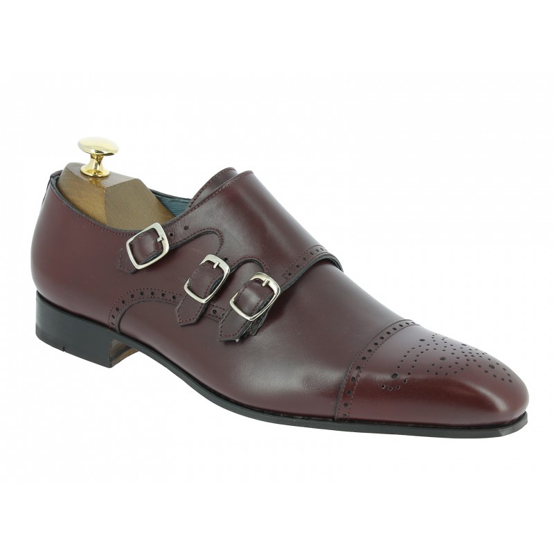 Triple Monk strap shoe Center 51 12294 Ciro burgundy leather