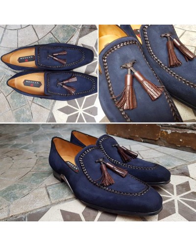 Moccasin shoe with pompons Mezlan 8452 navy blue suede