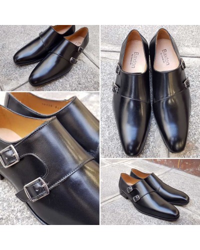 Double Monk strap shoe Baxton 10736 Rolo black leather