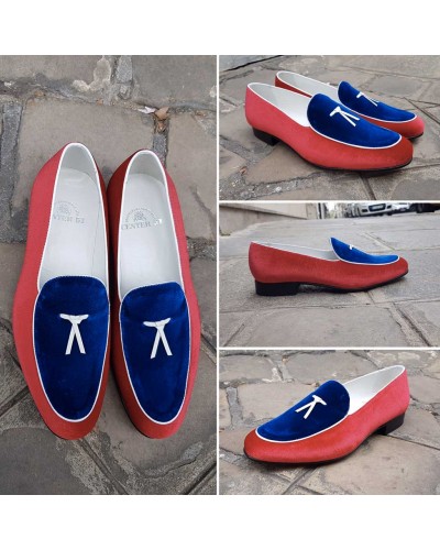 Moccasin slippers sleepers Center 51 Bimat multicolored blue white and red velvet