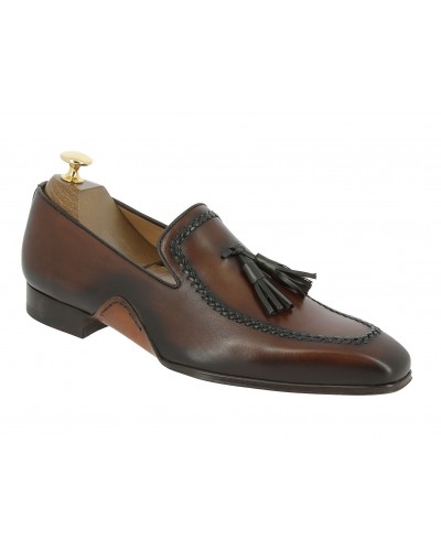 Moccasin shoe with pompons Mezlan 8452 brown leather