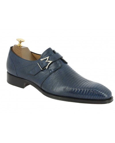 Monk strap shoe Mezlan 4594 genuine navy blue lizard