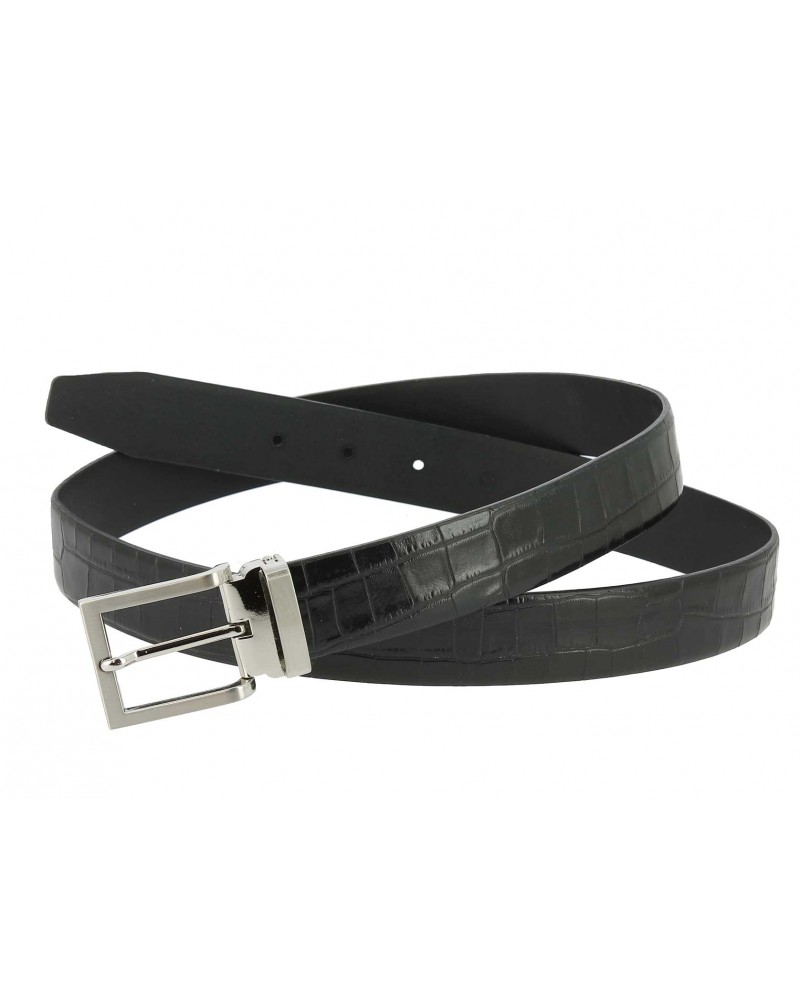 Ceinture en cuir façon crocodile noir