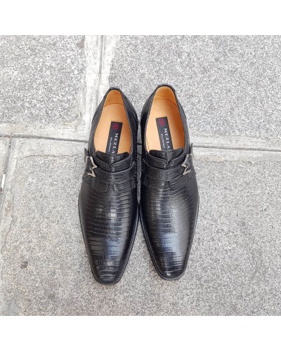 Monk strap shoe Mezlan 4594 genuine black lizard