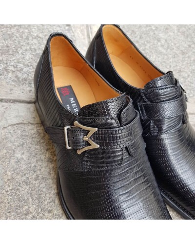 Monk strap shoe Mezlan 4594 genuine black lizard