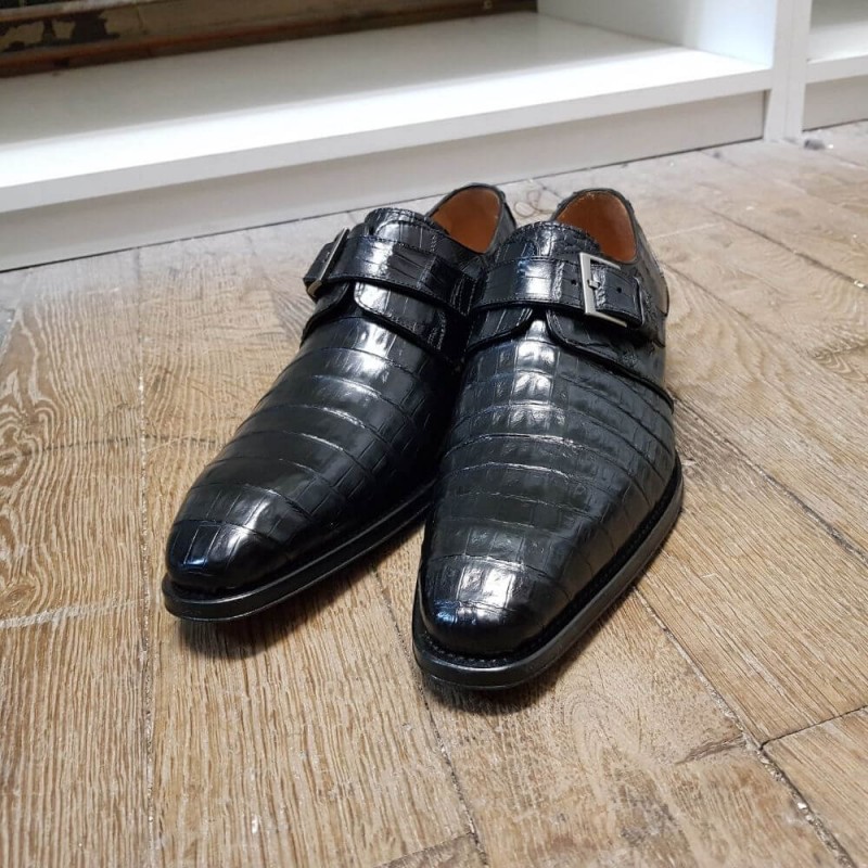 Phoenix Black Genuine Deerskin Monkstraps by Mezlan
