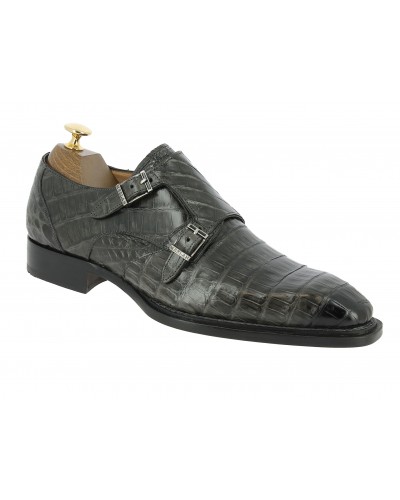 Double Monk strap shoe Mezlan 3998 genuine grey crocodile