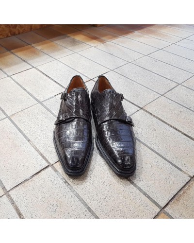 Double Monk strap shoe Mezlan 3998 genuine grey crocodile