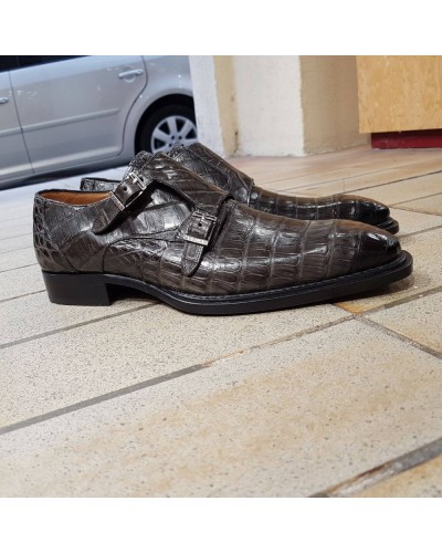 Chaussure à double boucles Mezlan 3998 véritable crocodile gris