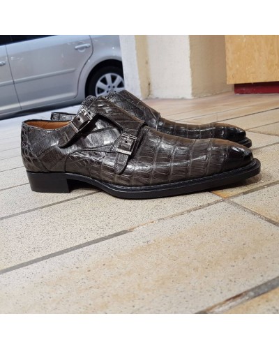 Double Monk strap shoe Mezlan 3998 genuine grey crocodile