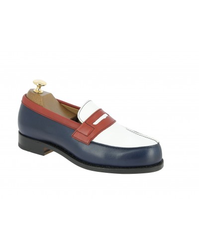 Mocassin Femme Center 51 0622 Wendy cuir multicolore bleu blanc rouge