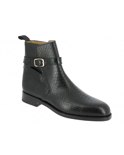 Bottine John Mendson 6191 Reno cuir noir façon python