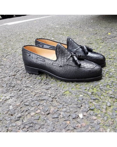 Mocassin à pompons Center 51 3136 Will cuir façon python noir