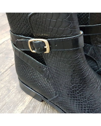 Bottine John Mendson 6191 Reno cuir noir façon python