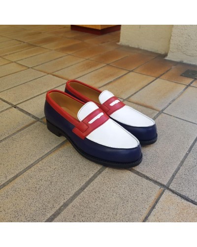 Mocassin Femme Center 51 0622 Wendy cuir multicolore bleu blanc rouge