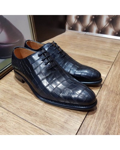 Oxford shoe Berwick 3407 black leather crocodile print finish