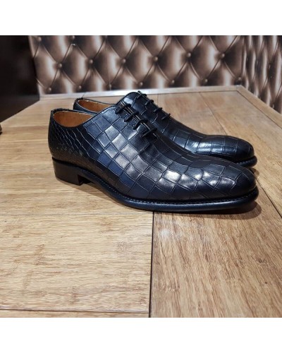 Oxford shoe Berwick 3407 black leather crocodile print finish