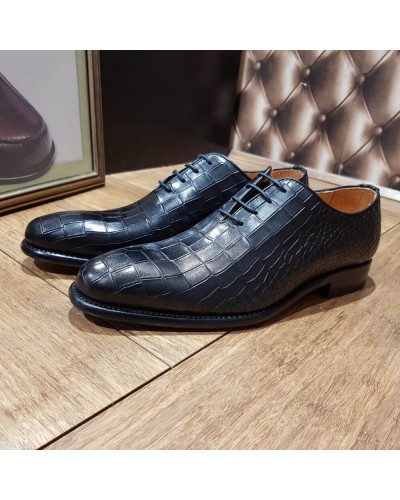 Richelieu Berwick 3407 cuir noir façon crocodile