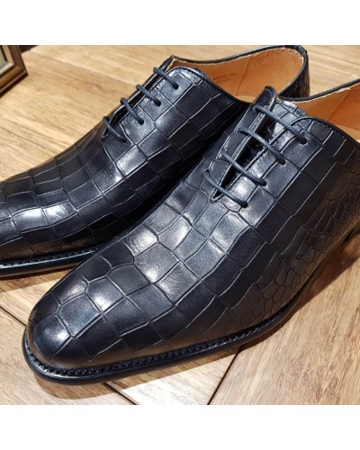 Richelieu Berwick 3407 cuir noir façon crocodile