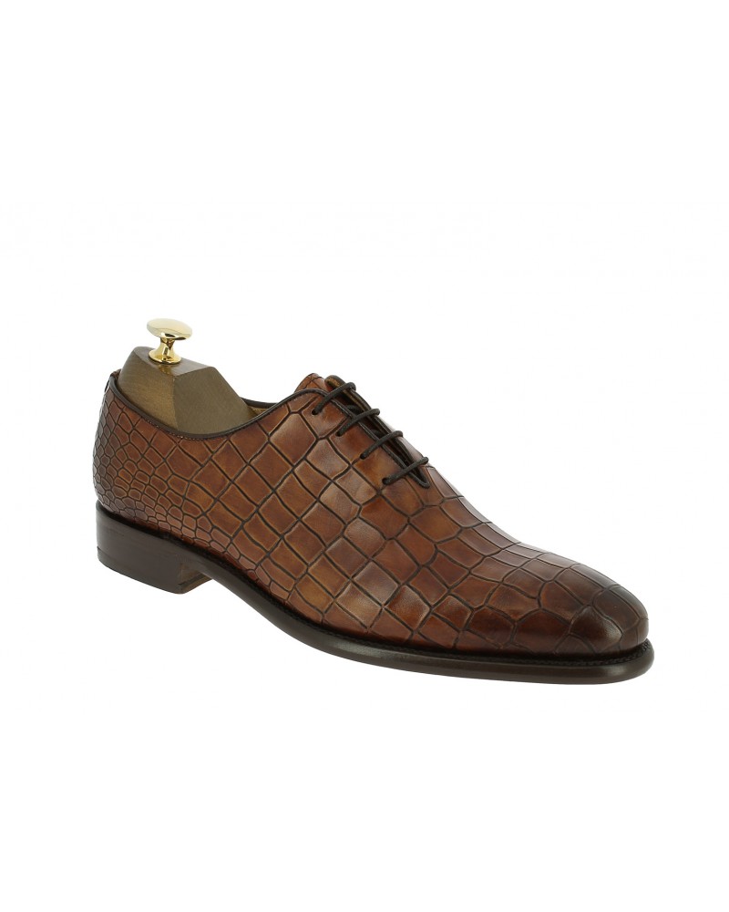 Oxford shoe Berwick 3407 brown leather crocodile print finish