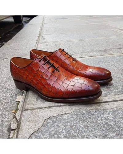 Oxford shoe Berwick 3407 brown leather crocodile print finish