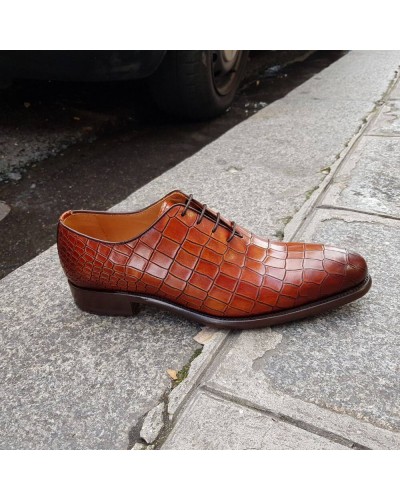 Oxford shoe Berwick 3407 brown leather crocodile print finish