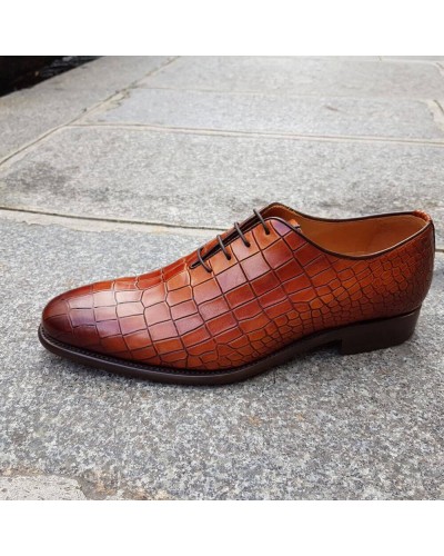 Oxford shoe Berwick 3407 brown leather crocodile print finish