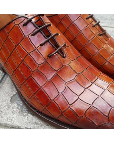 Oxford shoe Berwick 3407 brown leather crocodile print finish