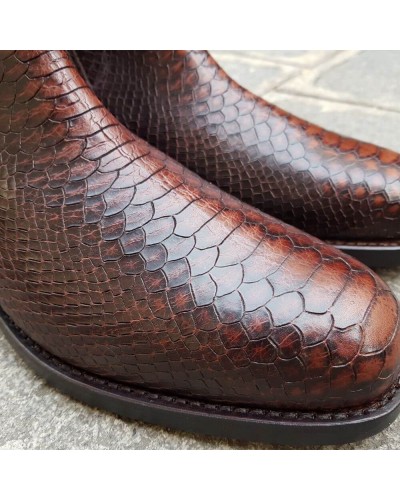 Bottine John Mendson 6191 Reno cuir marron façon python