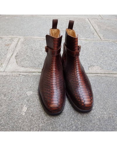 Bottine John Mendson 6191 Reno cuir marron façon python