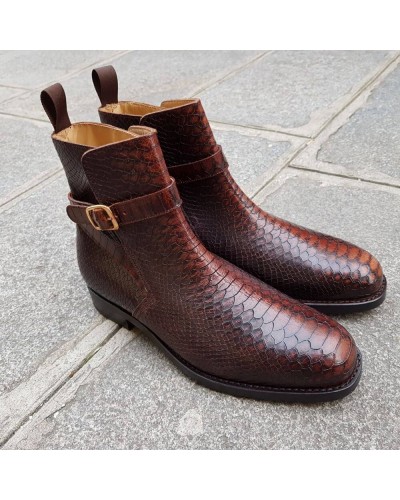 Bottine John Mendson 6191 Reno cuir marron façon python