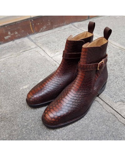 Bottine John Mendson 6191 Reno cuir marron façon python