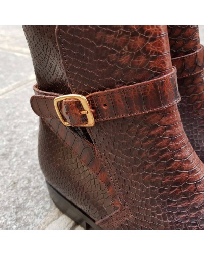 Bottine John Mendson 6191 Reno cuir marron façon python