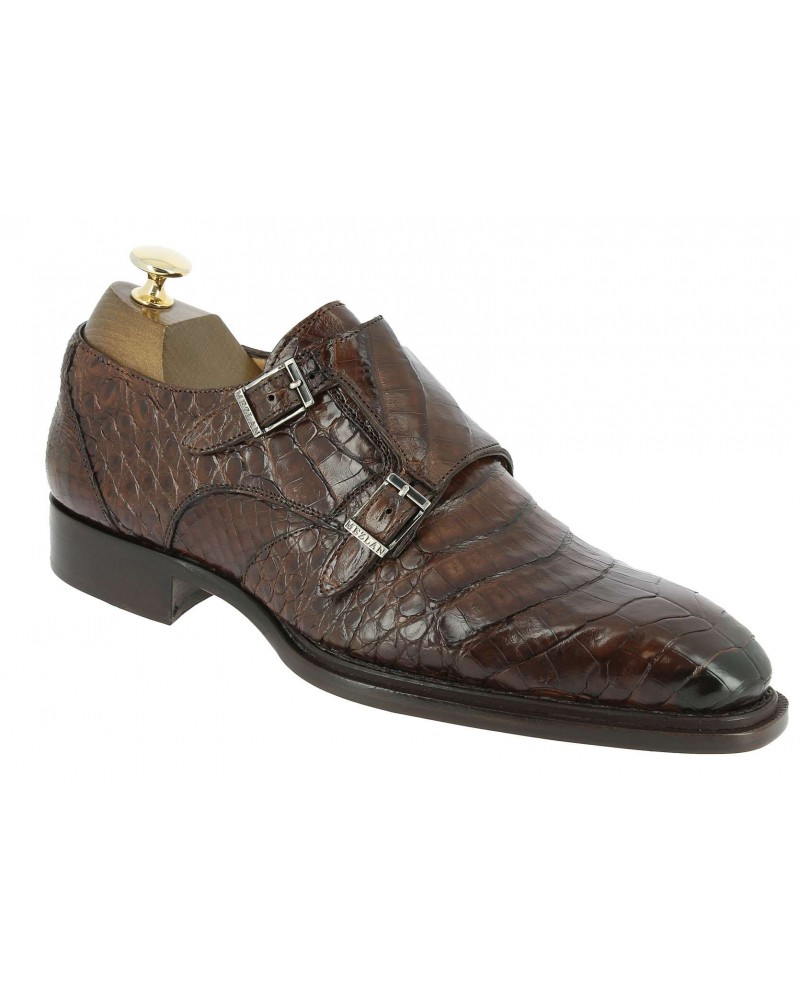 Chaussure à double boucles Mezlan 3998 véritable crocodile marron