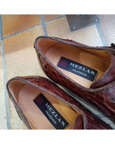 Double Monk strap shoe Mezlan 3998 genuine brown crocodile