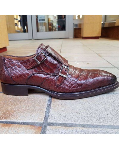 Chaussure à double boucles Mezlan 3998 véritable crocodile marron