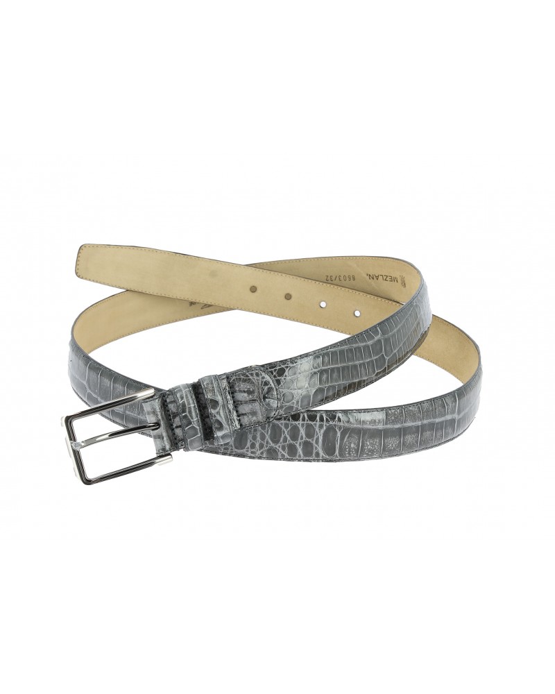 Mezlan genuine grey crocodile leather belt