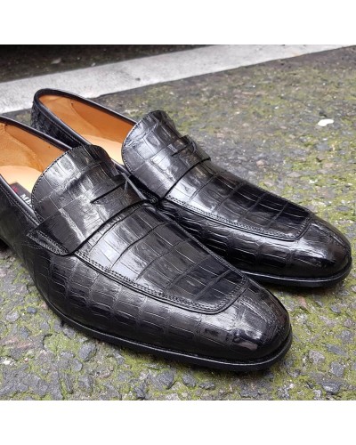 Mocassin Mezlan 4450 véritable crocodile noir