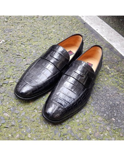 Mocassin Mezlan 4450 véritable crocodile noir