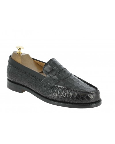 Moccasin shoe Berwick 4456 black leather crocodile print finish