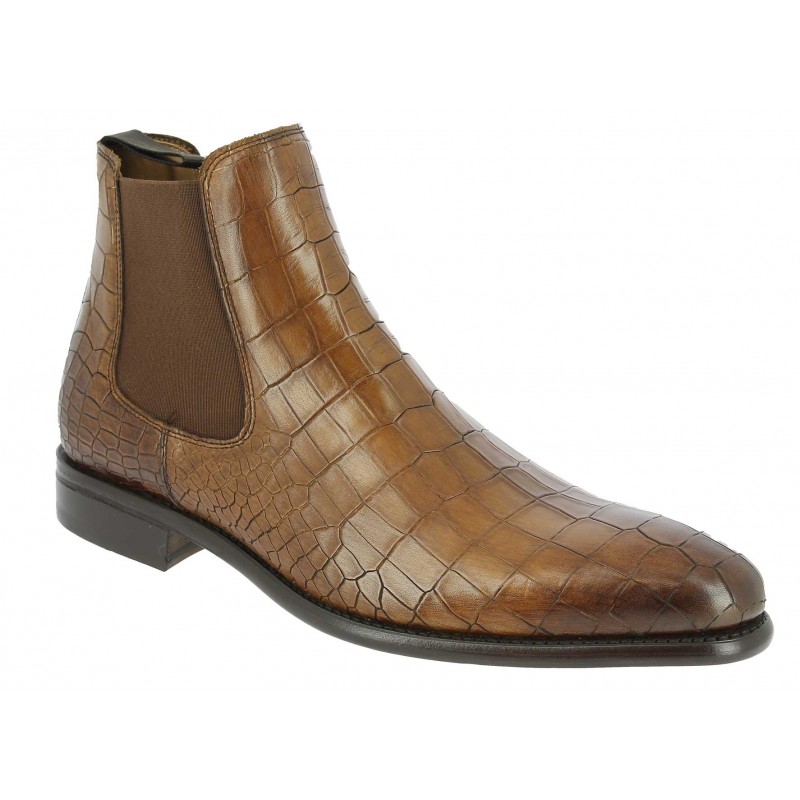 Boot Berwick 946 brown leather crocodile print finish