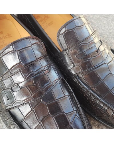 Moccasin shoe Berwick 4456 black leather crocodile print finish