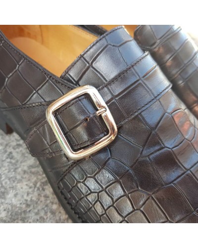 Monk strap shoe Berwick 3520 black leather crocodile print finish