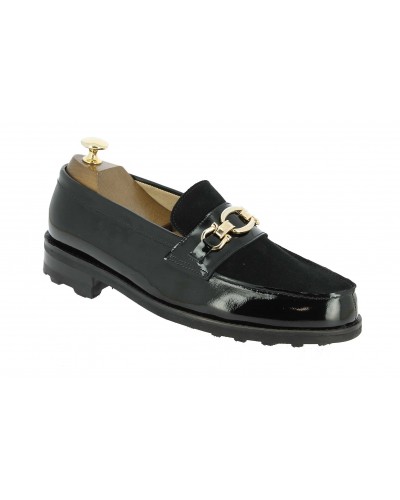 Mocassin Center 51 13083 bi-matière cuir vernis et daim noir