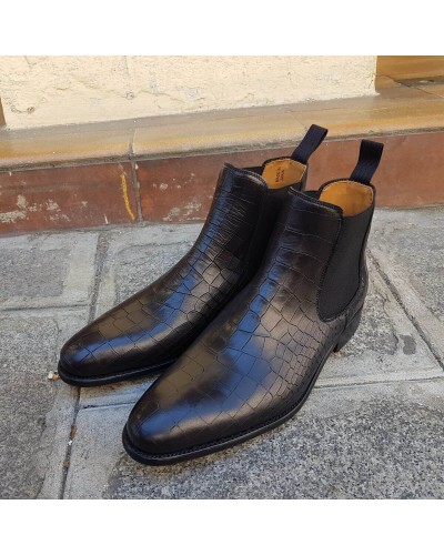 Boot Berwick 946 black leather crocodile print finish