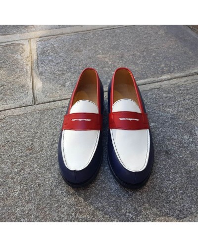 Mocassin John Mendson 2906 Dan cuir multicolore bleu blanc rouge